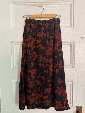 Abercrombie & Fitch Black Maxi Skirt with Rust Floral Print
